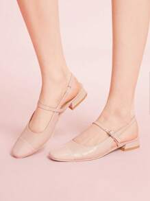 CUCCOO DOLLMOD Women's Fashion Light Apricot Patent Leather Mary Jane Flats With Strap, Square Toe - Apricot - View 4