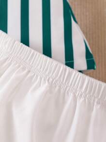 SHEIN 2 Stücke Baby Mädchen niedliches marineblau-stiliges Set mit Peter Pan Kragen Kurzarmshirt und Shorts - Dunkelgrün - Übersicht 4