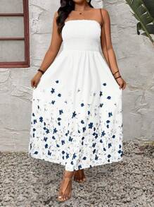 SHEIN LUNE Vestido de camisole con pliegues y estampado floral para tallas grandes - Blanco - Ver 6