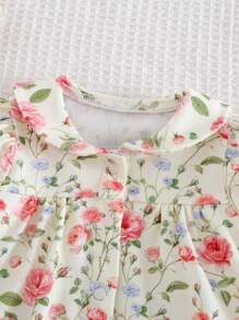 Cozy Pixies Newborn Baby Girl 2pcs/Set Floral Print Knit Soft Round Neck Ruffle Sleeve Cardigan And Elastic Waist Shorts - Multicolor - View 5