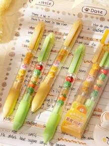 SHEIN 4/6pcs Cute Push-Button Ballpoint Pen, 0.5mm Tip, Smudge-Proof, Smooth Writing, Comfortable Grip, Suitable For Exams, Office Use, Signature, Carbon Ink