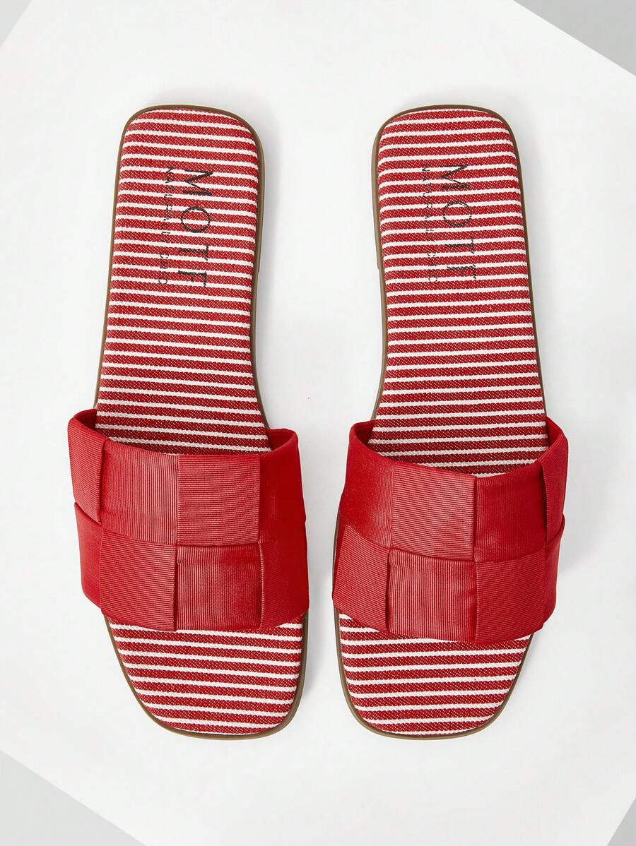 MOTF PREMIUM STRIPED PRINT SQUARE TOE FLAT SANDALS - Red - View 1