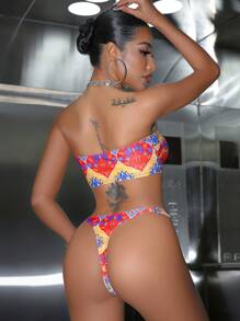 SHEIN Swim 女士性感扎染印花基本款抹胸比基尼套装 - 彩色 - 查看 2