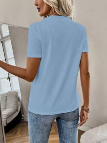 EMERY ROSE Women Casual Loose Drawstring Short Sleeve Hoodie T-Shirt - Blue - View 2