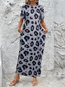 SHEIN LUNE Nuevo vestido casual largo de estampado de leopardo para primavera