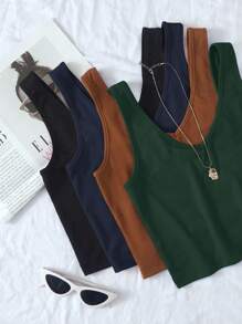 SHEIN Holidaya Áo hai dây cổ chữ V màu trơn đơn giản đa năng cho nữ - Nhiều màu - Xem 3