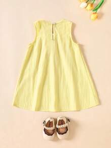 Souflis Souflis Cute Cartoon Duck Embroidery Hem Round Neck Sleeveless Girl Dress, Sweet & Lovely For Spring/Summer - Yellow - View 8