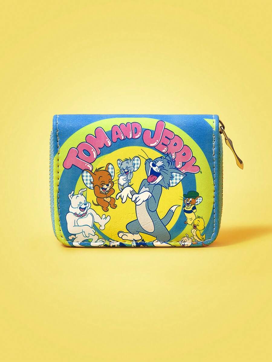 TOM & JERRY X SHEIN 1pc Large Group Photo Spiral Pattern Small Wallet - Multicolor - View 1
