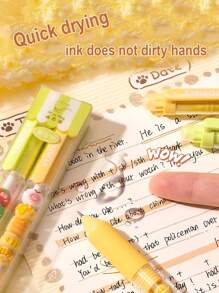 SHEIN 4/6pcs Cute Push-Button Ballpoint Pen, 0.5mm Tip, Smudge-Proof, Smooth Writing, Comfortable Grip, Suitable For Exams, Office Use, Signature, Carbon Ink