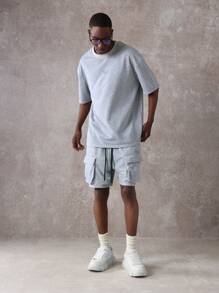 SUMWON Santa Cruz 标志印花运动休闲套装超大 T 恤搭配低裆短裤夏季休闲两件套街头运动套装 - 灰色 - 查看 2