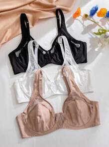 SHEIN 3pcs Pack Plus Size Comfortable Underwire Thin-Cushioned Bra, Lift