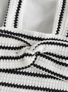 SHEIN 女婴扭纹条纹休闲吊带背心 - 黑與白 - 查看 5