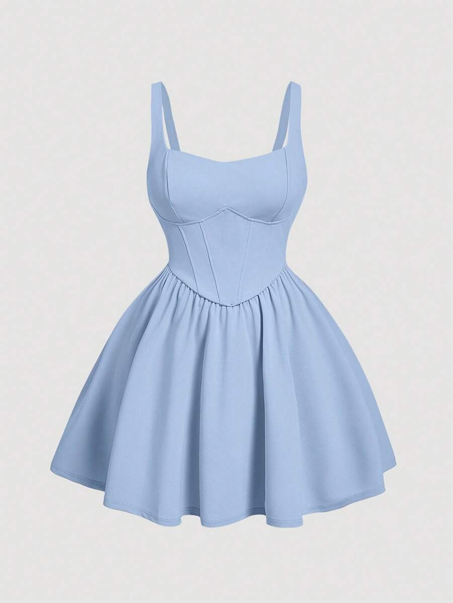 SHEIN MOD Plus White Solid Corset Structure Cami Dress,Graduation Dress,Birthday Dresses For Women - Blue - View 1