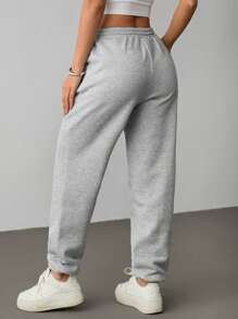 SHEIN PETITE Women's Casual Solid Color Pants, Simple Stylish Design Suitable For Summer - Grey - View 2