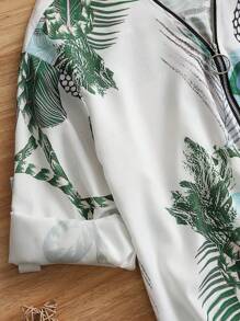 Breezaya Bộ 2 món áo sơ mi và quần short hở lưng in họa tiết nhiệt đới rộng rãi thoải mái dành cho nữ - Nhiều màu - Xem 4