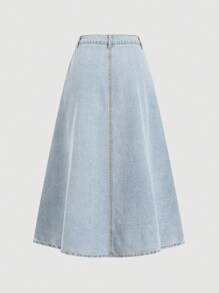 SHEIN MOD 女士休闲宽松长款蓝色牛仔裙，波多黎各，办公室女性，情人节女性，90年代，春季女性，牛仔裙，女士牛仔裙，女牛仔，文艺复兴裙，工作裙 - 淺色水洗藍 - 查看 2