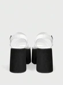 Sugerpunk Women's White Open Toe Platform Chunky Heel Strap Clogs, Minimalist Casual Summer Shoes, Fashion Ankle Strap Wedge High Heels - White - View 11