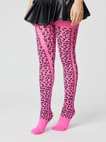 ROMWE Goth 1 双深色豹纹紧身裤，适合搭配裙子，四季皆宜 - 玫紅色 - 查看 5