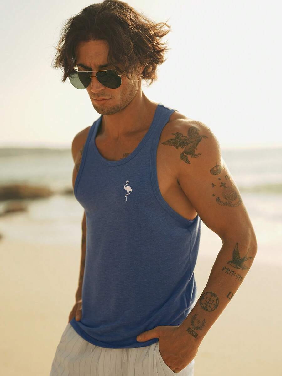 HIMLAND Men Flamingo Print Tank Top