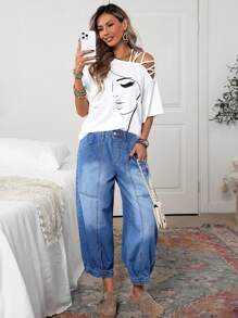 EMERY ROSE Women's Pocketed Loose Casual Versatile Straight-Leg Jeans - Blue - View 5