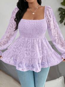 Celure Blusa con maniche a sbuffo elegante e romantica, con dettagli tagliati, in tessuto, con peplum, per taglie forti