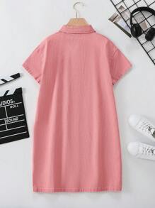 SHEIN Explorewe Tween Girls' Summer Denim Dress With Button Front & Patch Designs Cheap Shirts For Girls Shirt For Girls Casual Girls Dress Casual Dresses For Girls