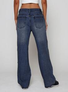 MUSERA Roll Over Hem Wide Leg Jeans 90's Y2k Summer Vacation Concert Spring - Baby Blue - View 4