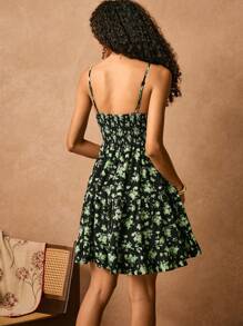 Poéselle Ditsy Floral Print Ruffle Hem Cami Dress Sundress Bridgerton - Green - View 2
