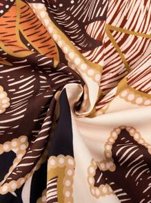 SOLERSUN 热带印花比基尼套装（含和服）夏季沙滩套装+随机印花图案比基尼两件套，女士两件套，适合海滩度假、约会、旅行大码女装 - 棕色 - 查看 6