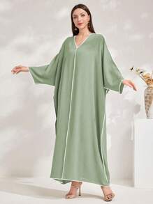 Al Najma Minimalist Turkish Style Long Dress, Suitable For Summer, Modest Kaftan - Green - View 5