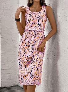SHEIN Clasi Women Botanical Printed Tank Dress Maxi Women Outfit