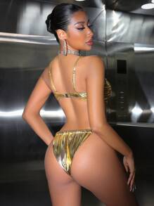 Swim EVENT Abbigliamento estivo da spiaggia per donna, set bikini con top a tubo metallico e bretelline removibili, per feste e vacanze