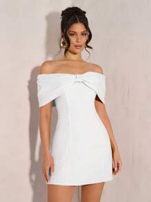 SHEIN BAE Damen elegantes Cocktailkleid mit offenem Schulterbereich und Schleife, geeignet für Party, Abendessen, Club in Herbst & Winter