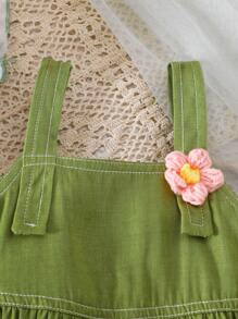 SHEIN Vintaside Kids 2 件套女婴休闲盖袖上衣和吊带裙套装，适合夏季、度假 - 綠色 - 查看 8