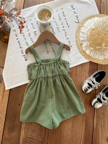 SHEIN Barboteuse sans manches pour bébé fille avec volants à la base, de couleur verte, pour l'été