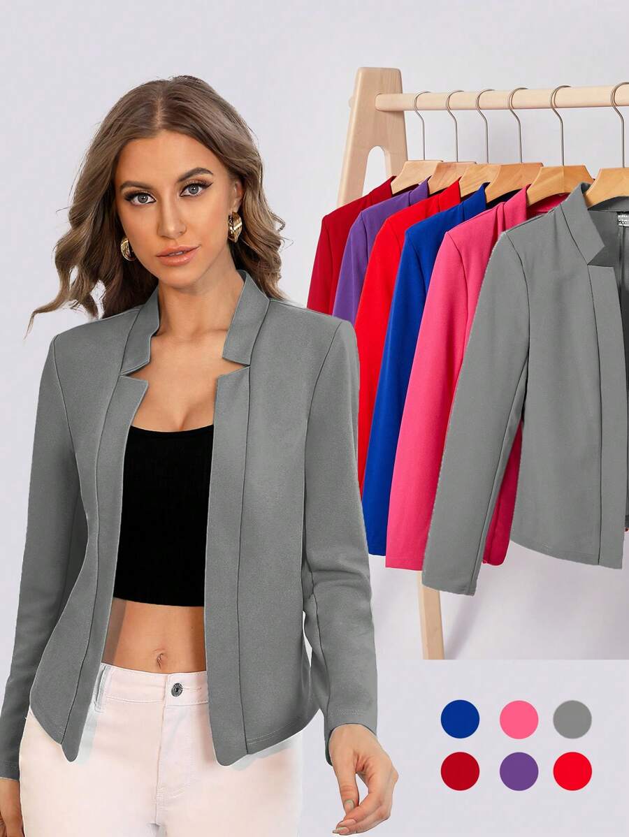 BizChic Women's Thin Blazer Spring Open Front Long Sleeve Charming Mature Style Knit Blazer Jacket Top Elegant Minimalist Formal Commute Office Date Vacation Independence Day Graduation Season Music Festival Slimming Elegant Versatile High-End Summer Social Holiday Party Outing Beach Daily French Vintage Fresh - Grey - View 1