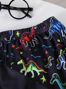 SHEIN 2pcs Young Boy Comfortable Sleepwear Set, Cartoon Letter Print, Cute/Retro/Playful Basic Casual, Wearable For Any Occasion, Spring/Summer Home Short Sleeve T-Shirt And Pants, Sleepwear Set, Top And Bottoms, Feels Like Skin/Buttery Soft/Ultra-Soft/Comfortwear/Silky - Black - View 7