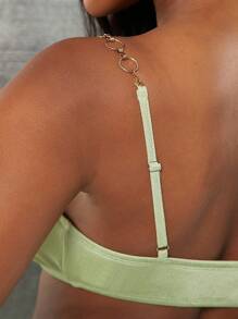 NYA SZN Top curto com alça de metal e corrente, top tomara que caia sexy, vestido para clube, brunch, festival de música, show, roupas de outono e verão para mulheres - Verde - Ver 6