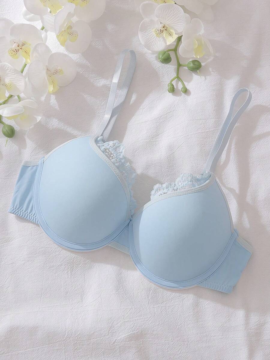Women's Solid Color Simple And Fashionable Lingerie Bra, Suitable For Summer - Baby Blue - View 1