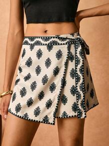 Poéselle Gonna stile boho, pantaloncini con stampa completa di lato estiva casual da vacanza per donna