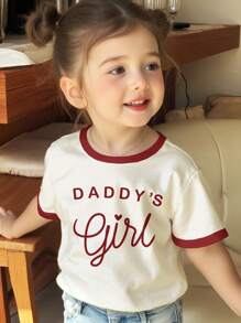 SHEIN 女宝宝休闲简约短袖圆领衬衫，适合夏季