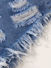 SHEIN EZwear Shorts vaqueros casuales de mujer con bolsillos y bajo deshilachado