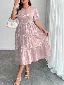 SHEIN Clasi Plus Size Short Sleeve Simple & Fashionable Dress, Suitable For Summer - Pink - View 5