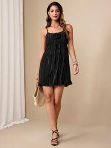 Chiquease Women's Pleated Textured Fabric Black Casual Slip Dress - Black - View 7