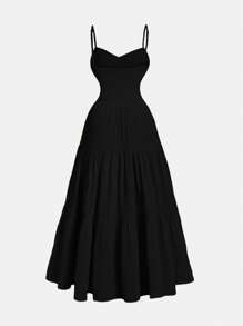 SHEIN MOD Plus Size 1pc Black Color Spaghetti Strap Tiered Ruffle Waist Dress,Elegant Women Dresses,Fairy Costume Dress,Women Light Dress,Homecoming Dresses,New Year,Valentine,Birthday Dresses For Women - Black - View 2
