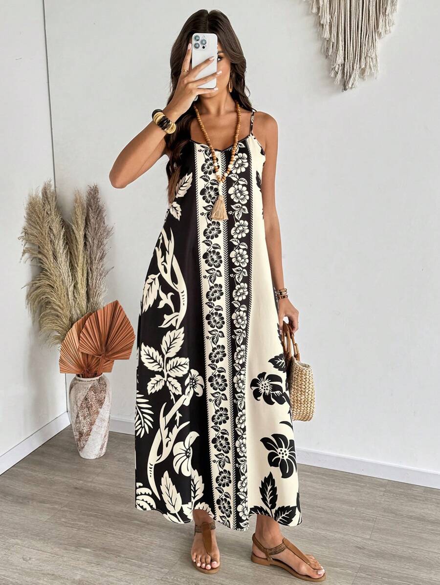 EMERY ROSE Đầm Maxi Đi Biển Mùa Hè In Hoa Và Cây Dừa Phong Cách Nhiệt Đới Boho Cho Nữ - Nhiều màu - Xem 1