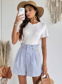EMERY ROSE Women Striped Simple Fashion Shorts, Suitable For Summer - Blue and White - View 4
