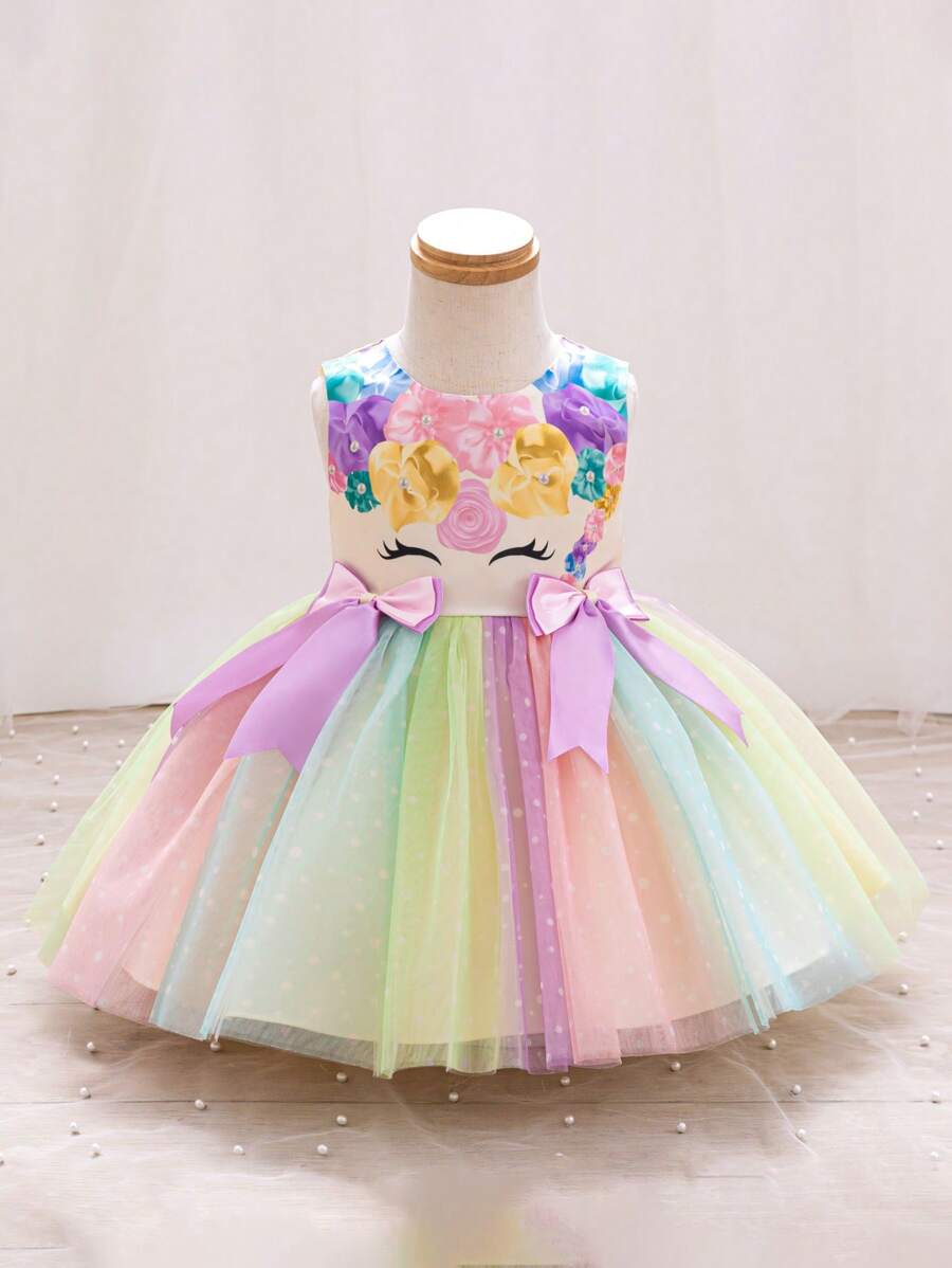 SHEIN Glamorique Kids Baby Girl Unicorn Cosplay Flower Girl Dress, Tulle Puff Ball Gown - Yellow - View 1