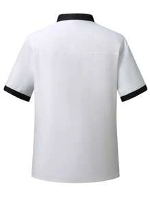Manfinity Homme 1pc Unisex  White Chef Jacket, Single Breasted, Short Sleeve, Comfortable, Breathable, Ideal For Kitchen, Baking, Restaurant, Hotel Work,Men's Simple Fashionable Chef Shirt, Suitable For Summer Men Short Sleeve Button - White - View 2