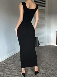 DAZY Robe portefeuille moulante mi-longue pour femmes